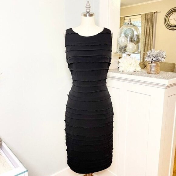 Calvin Klein Black Ruffle Sheath Dress 4 Small - Picture 2 of 10